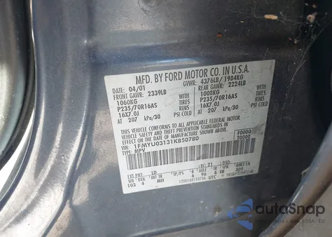 2001 Ford Escape Xlt из США, поврежденный, VIN 1FMYU03131KB50780